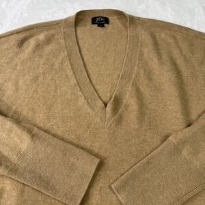 J. Crew Womens Sweater Large Oatmeal 100% Cashmere V-Neck Boyfriend H0764